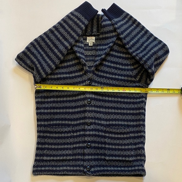 J. Crew Fair Isle lambswool navy and gray striped cardigan - Picture 6 of 12